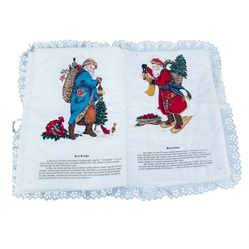 Vintage The Legend of Santa Claus Fabric Soft Book Eyelet Lace Trim Christmas